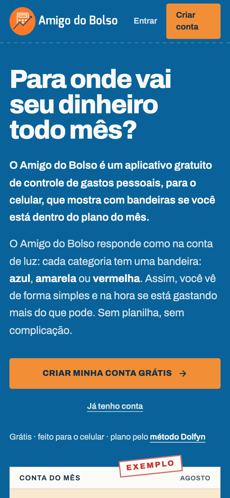 Página de produto do Amigo do Bolso em versão mobile