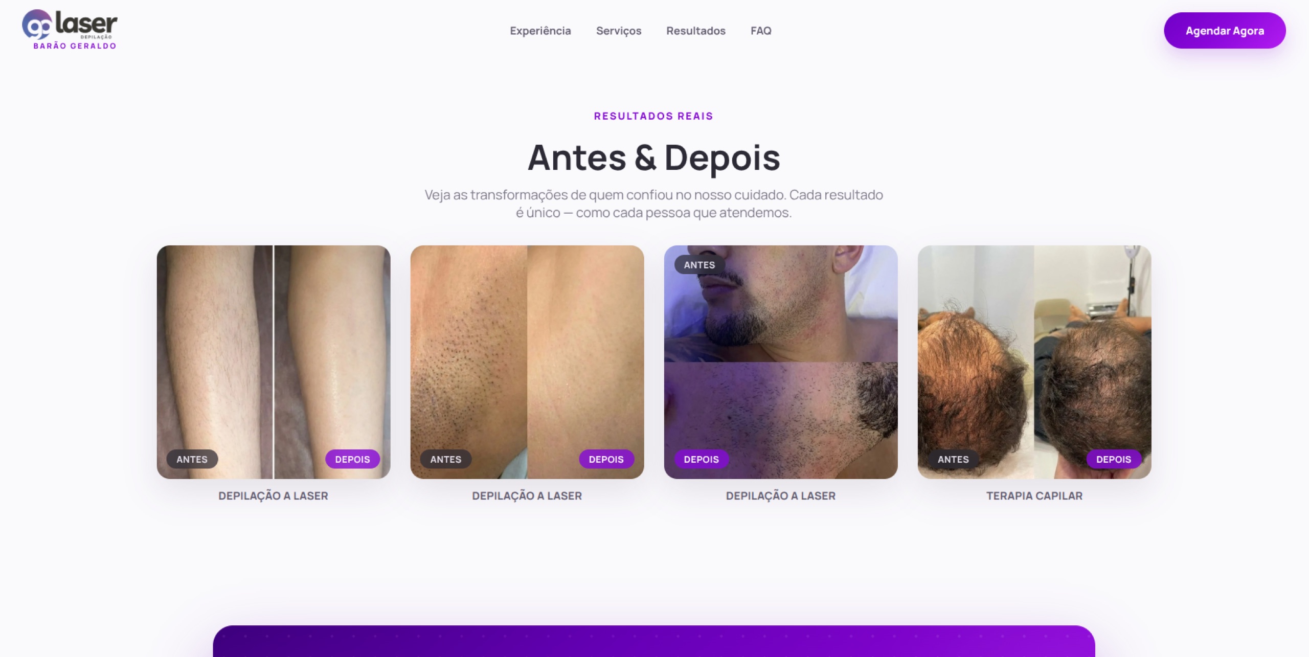 Seção Antes e Depois com resultados reais de clientes