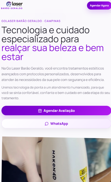 Versão mobile da homepage GoLaser Barão Geraldo