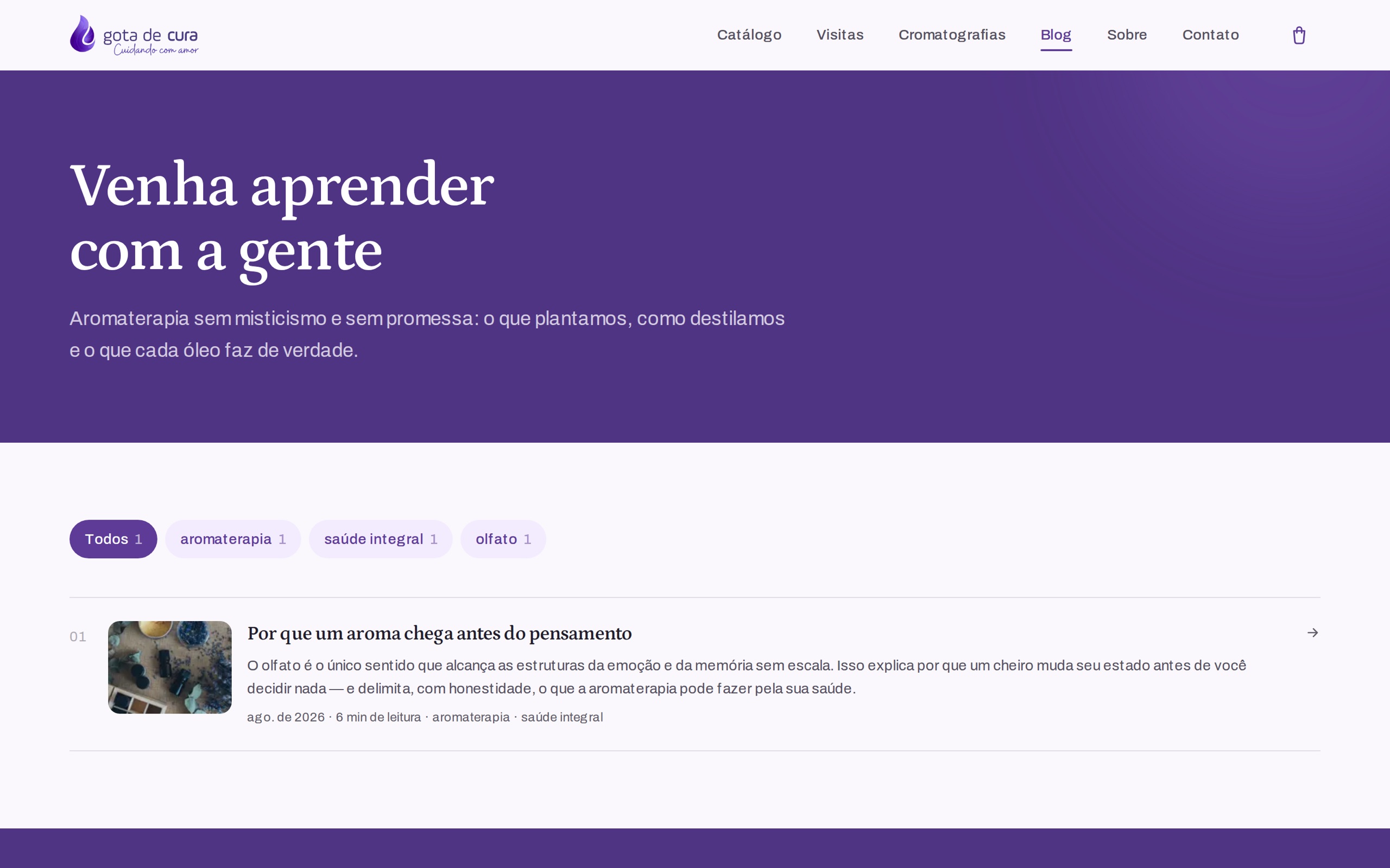 Listagem do blog com filtros por tag e o primeiro artigo publicado