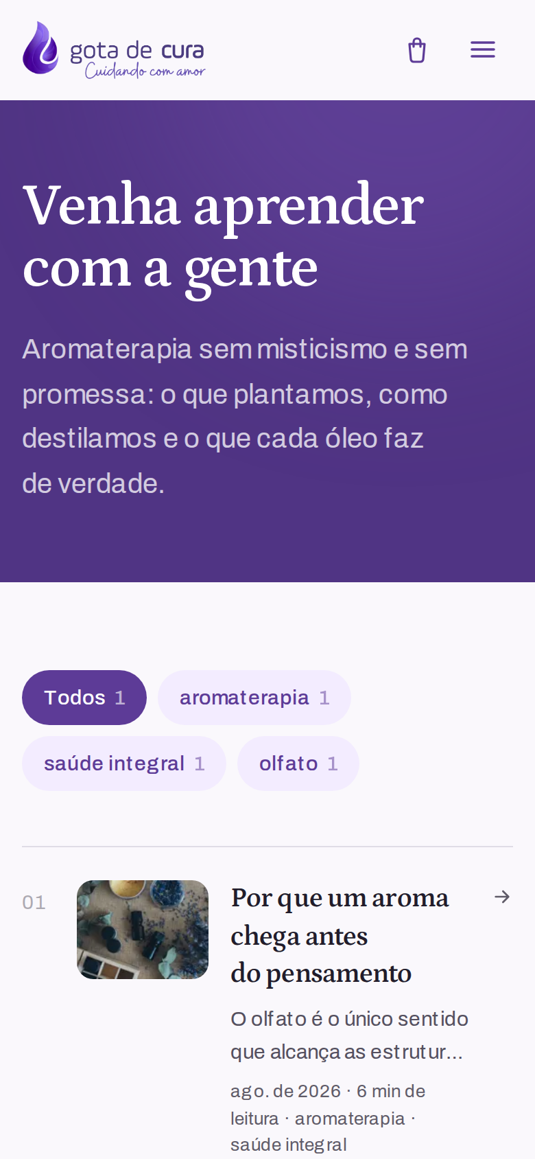 Versão mobile da listagem do blog