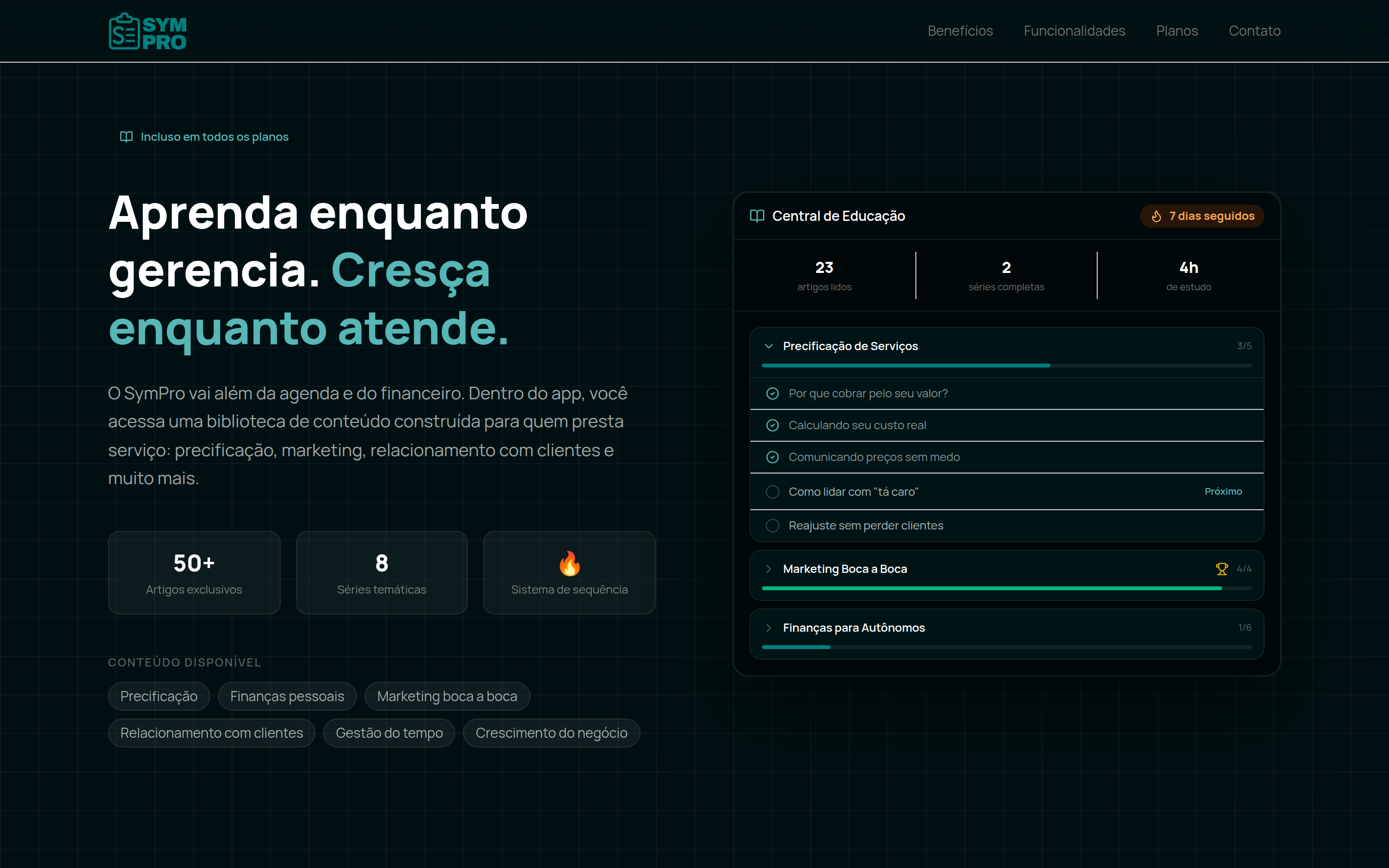 Seção de educação do SymPro