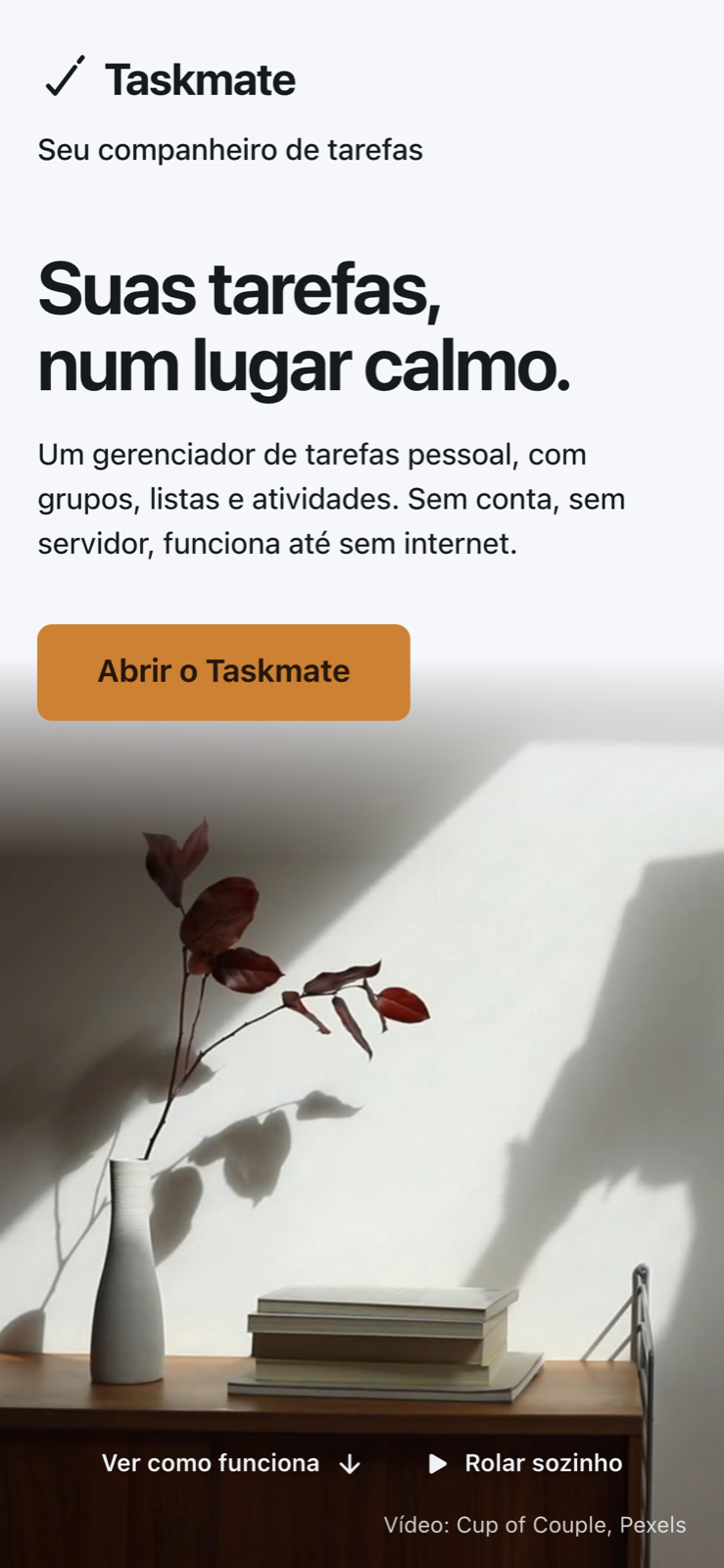 Página do produto Taskmate em versão mobile