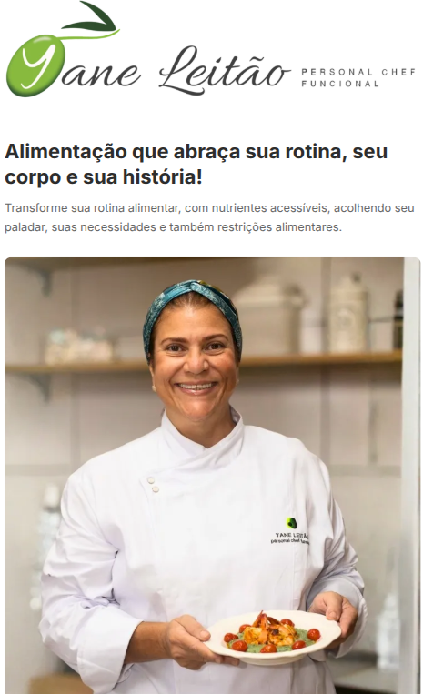 Homepage mobile do site da Yane Leitão Personal Chef
